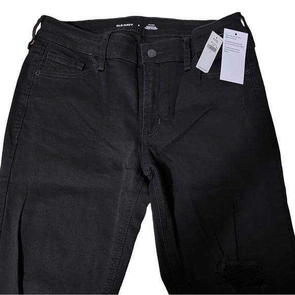 Old Navy Sz 8 Mid Rise Distressed Rockstar Super Skinny Jeans Black Ankle - Picture 2 of 11